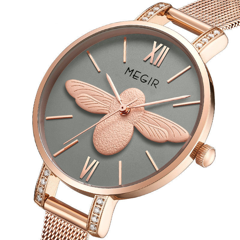 MEGIR Fashion Women Watches Top Brand Luxury Quartz Wristwatch Ladies Rose Gold Mesh Belt Business Casual Watch Reloj Mujer 7009