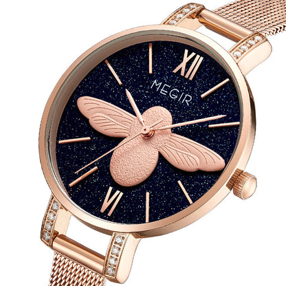 MEGIR Fashion Women Watches Top Brand Luxury Quartz Wristwatch Ladies Rose Gold Mesh Belt Business Casual Watch Reloj Mujer 7009