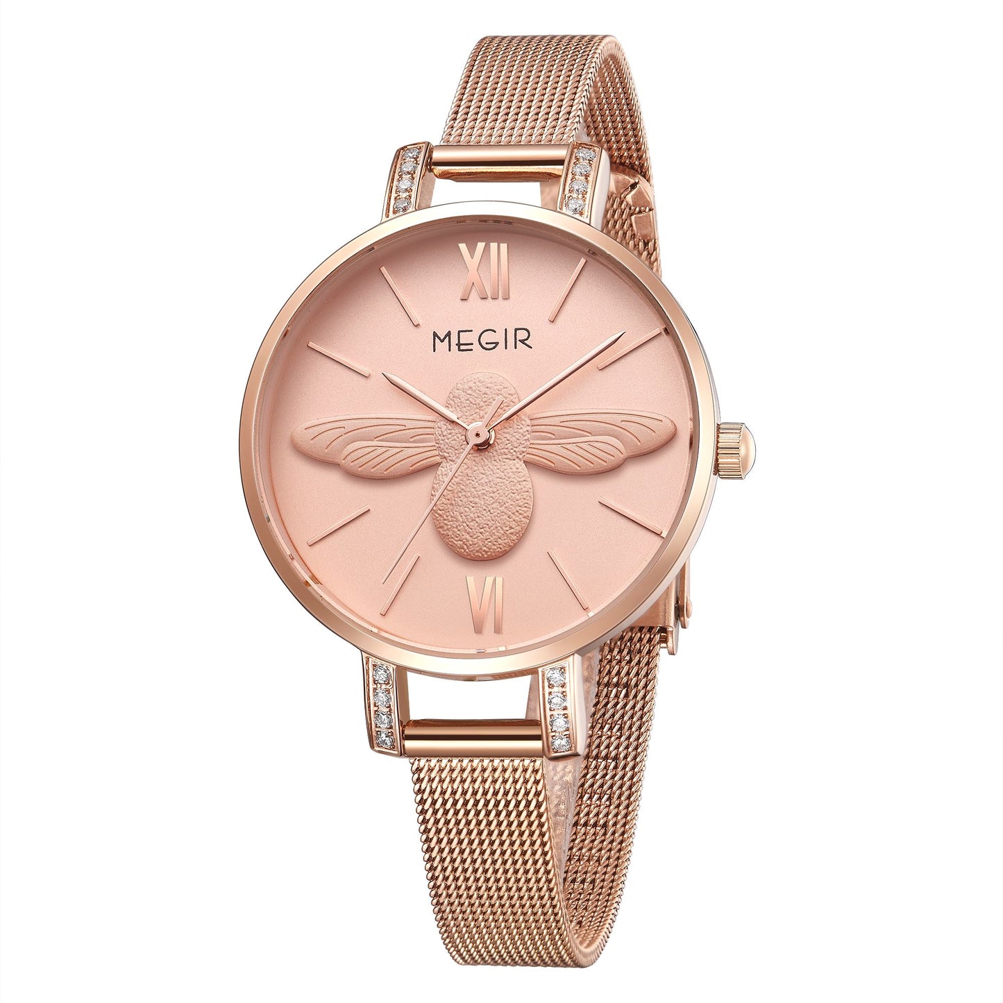 MEGIR Fashion Women Watches Top Brand Luxury Quartz Wristwatch Ladies Rose Gold Mesh Belt Business Casual Watch Reloj Mujer 7009