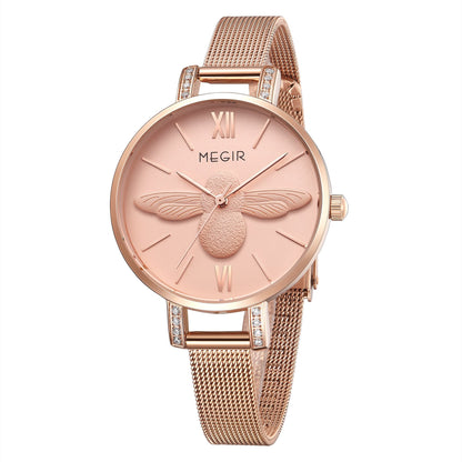 MEGIR Fashion Women Watches Top Brand Luxury Quartz Wristwatch Ladies Rose Gold Mesh Belt Business Casual Watch Reloj Mujer 7009