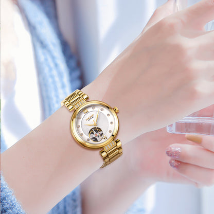 MEGIR Luxury Stainless Steel Gold Women Bracelet Watch Large Dial Automatic Mechanical Wrist Watches Ladies Business Watch Clock