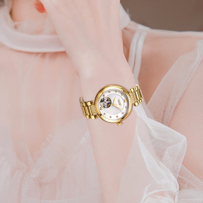 MEGIR Luxury Stainless Steel Gold Women Bracelet Watch Large Dial Automatic Mechanical Wrist Watches Ladies Business Watch Clock