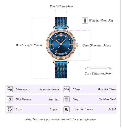 MEGIR Luxury Watches for Women Stainless Steel Dress Clock Fashion Elegant Wristwatch Quartz Watch Ladies Clock Reloj Mujer 7012