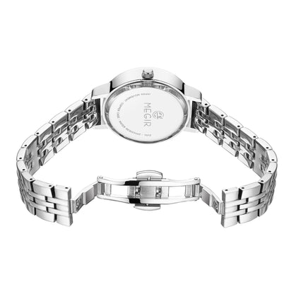 MEGIR Luxury Watches for Women Stainless Steel Dress Clock Fashion Elegant Wristwatch Quartz Watch Ladies Clock Reloj Mujer 7012