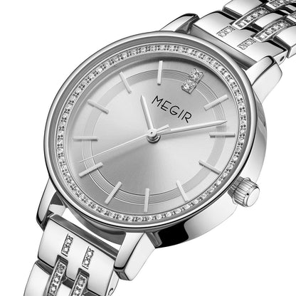 MEGIR Luxury Watches for Women Stainless Steel Dress Clock Fashion Elegant Wristwatch Quartz Watch Ladies Clock Reloj Mujer 7012