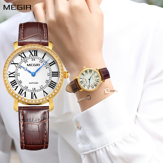 MEGIR Luxury Women Watch Business Ladies Fashion Quartz Bracelet Wrist Watches Casual Leather Band Dress Clock Montre Homme