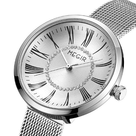 MEGIR Luxury Women Watches Fashion Quartz Watch Ladies Clock Stainless Steel Waterproof Female Watch Relogio Feminino 7014