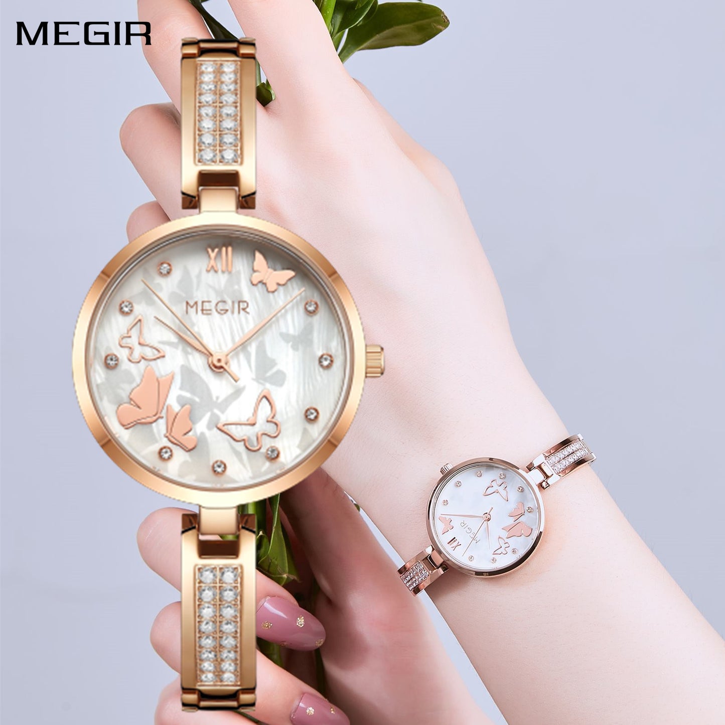 MEGIR Watch for Women Luxury Diamond Ladies Quartz Wristwatches Steel Women Bracelet Watches Female Dress Clock Relogio Feminino