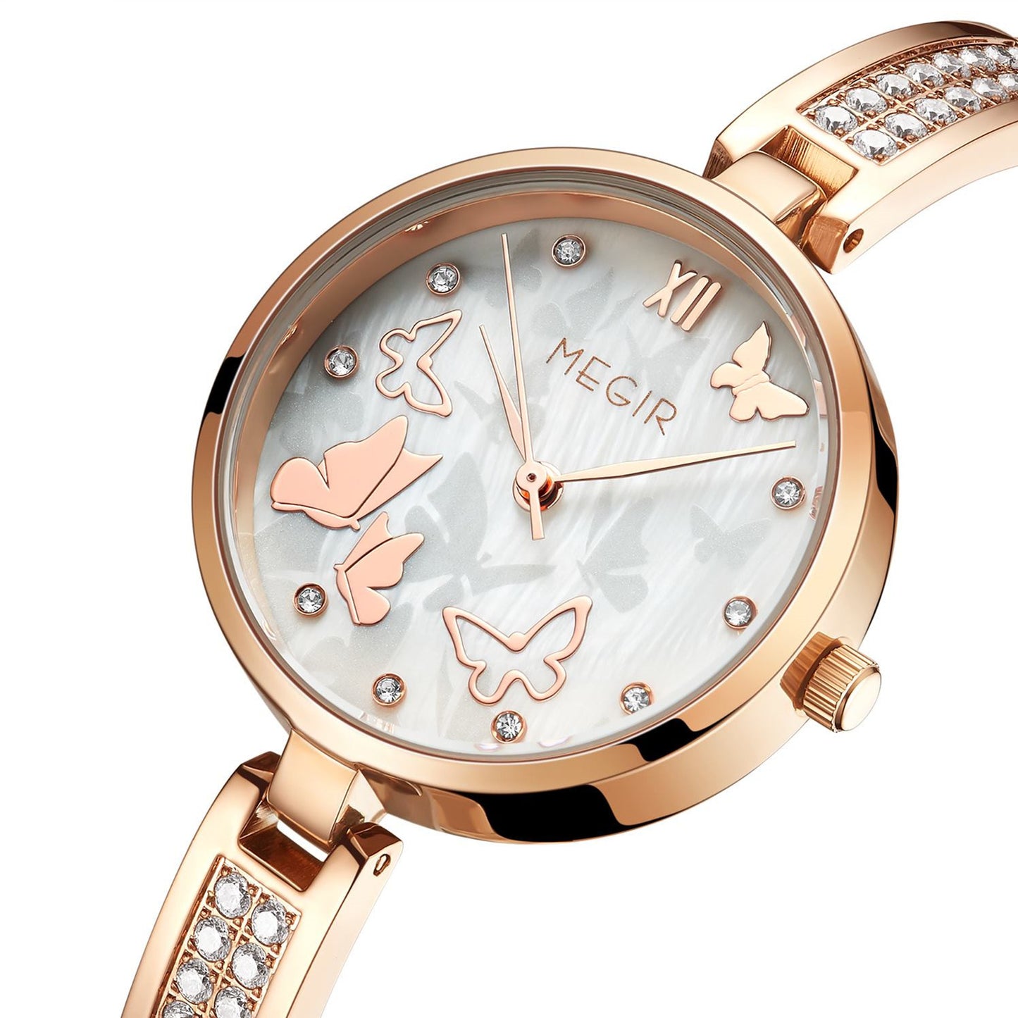 MEGIR Watch for Women Luxury Diamond Ladies Quartz Wristwatches Steel Women Bracelet Watches Female Dress Clock Relogio Feminino