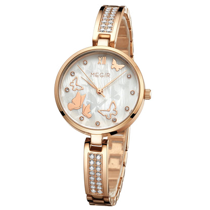 MEGIR Watch for Women Luxury Diamond Ladies Quartz Wristwatches Steel Women Bracelet Watches Female Dress Clock Relogio Feminino