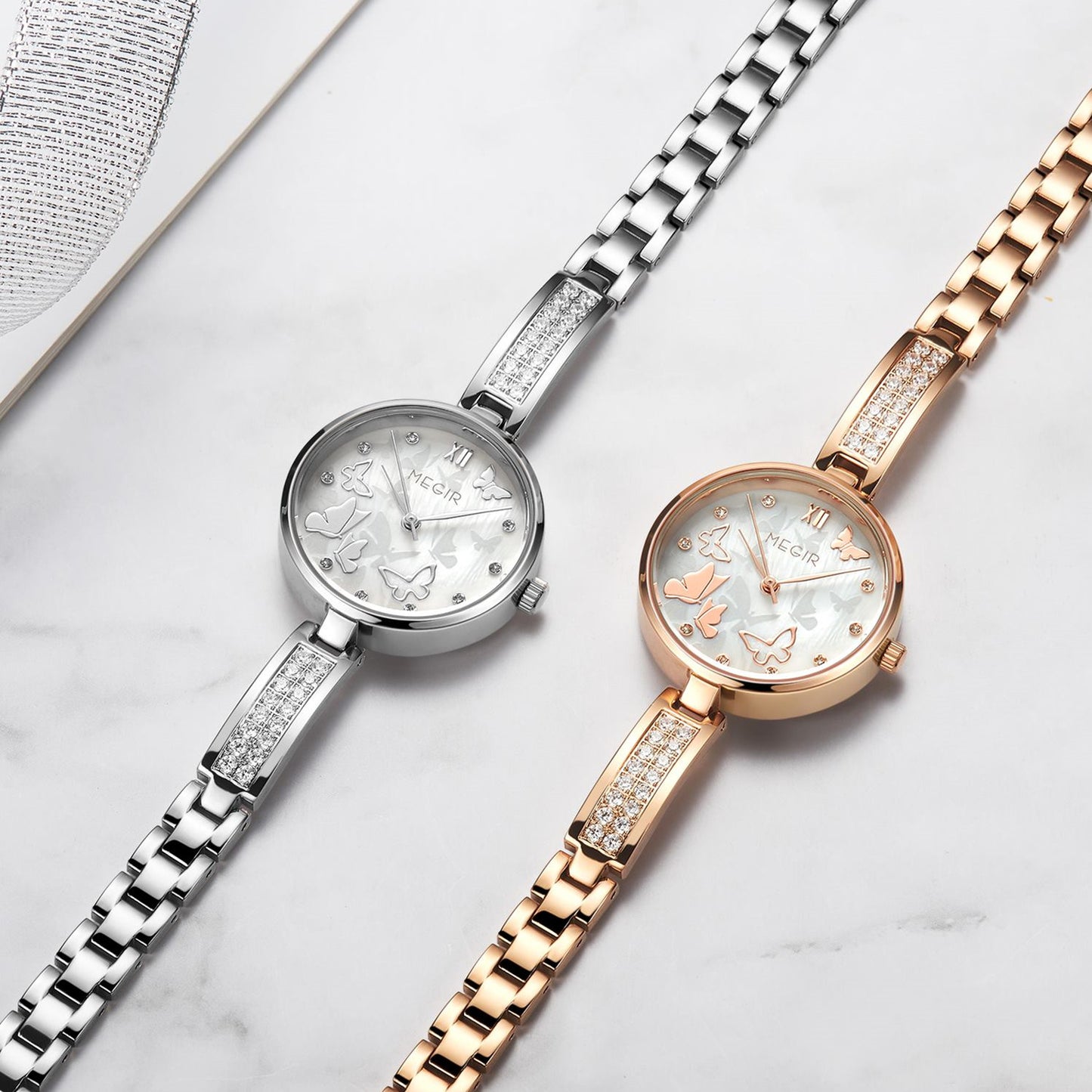 MEGIR Watch for Women Luxury Diamond Ladies Quartz Wristwatches Steel Women Bracelet Watches Female Dress Clock Relogio Feminino