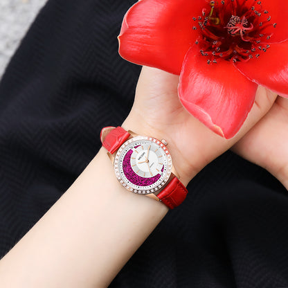 MEGIR Diamond Women Luxury Watch Elegant Ladies Quartz Wristwatch Female Bracelet Watches Waterproof Red Leather Dress Clock