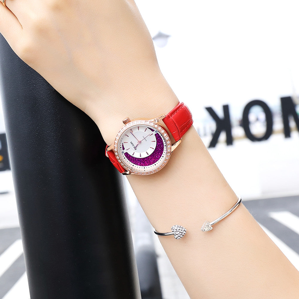 MEGIR Diamond Women Luxury Watch Elegant Ladies Quartz Wristwatch Female Bracelet Watches Waterproof Red Leather Dress Clock