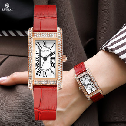 RUIMAS Brand Wrist Watches For Women Square Rose Gold WristWatch Fashion Luxury Leather Female Casual Ladies Quartz Watch Clock