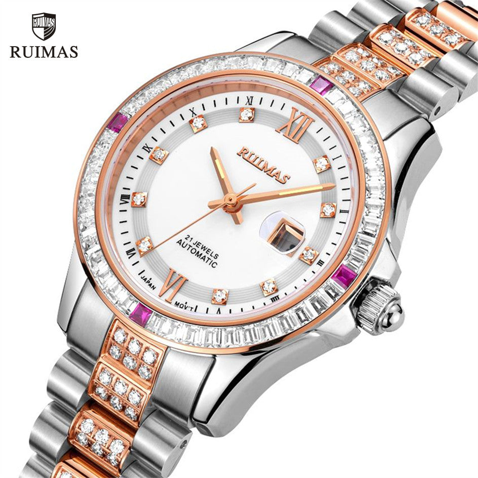 RUIMAS Sapphire Mechanical Women Watch Brand Luxury Steel Bracelet Ladies Fashion Watch Automatic Female Clock Reloj Mujer 6740