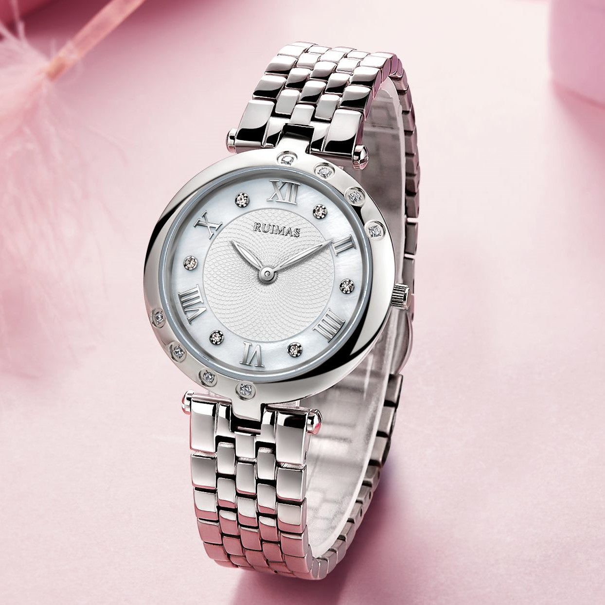 RUIMAS Ladies Wrist Watch Stainless Steel Luxury Quartz Women Watches Waterproof Female Dress Clock Bracelet reloj mujer 6749