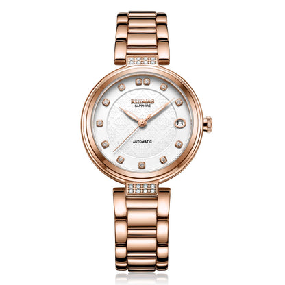 RUIMAS Women Automatic Mechanical Watch Steel Strap Ladies Business Wrist Watch Fashion Waterproof Date Clock Montre Femme 6756