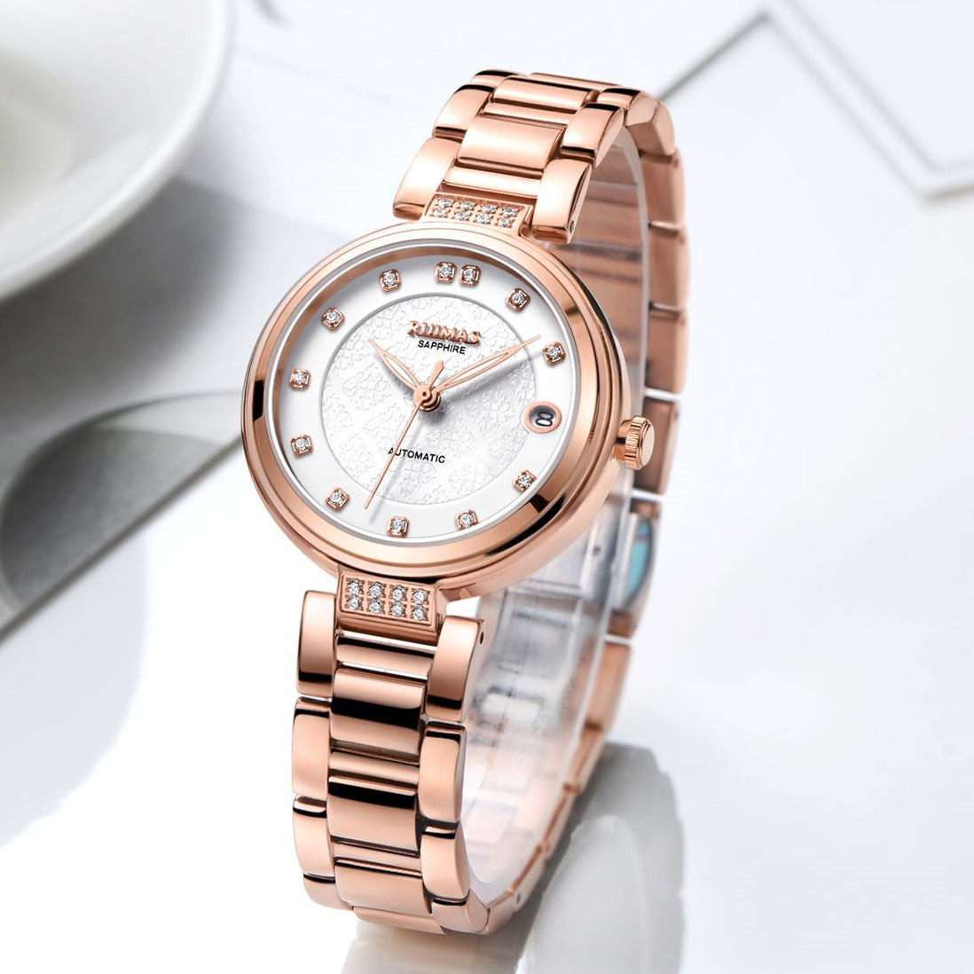 RUIMAS Women Automatic Mechanical Watch Steel Strap Ladies Business Wrist Watch Fashion Waterproof Date Clock Montre Femme 6756