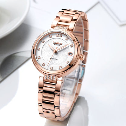 RUIMAS Women Automatic Mechanical Watch Steel Strap Ladies Business Wrist Watch Fashion Waterproof Date Clock Montre Femme 6756