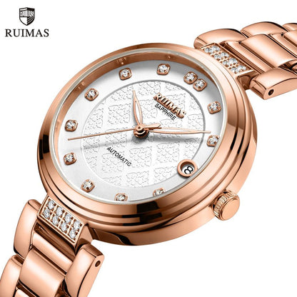 RUIMAS Women Automatic Mechanical Watch Steel Strap Ladies Business Wrist Watch Fashion Waterproof Date Clock Montre Femme 6756