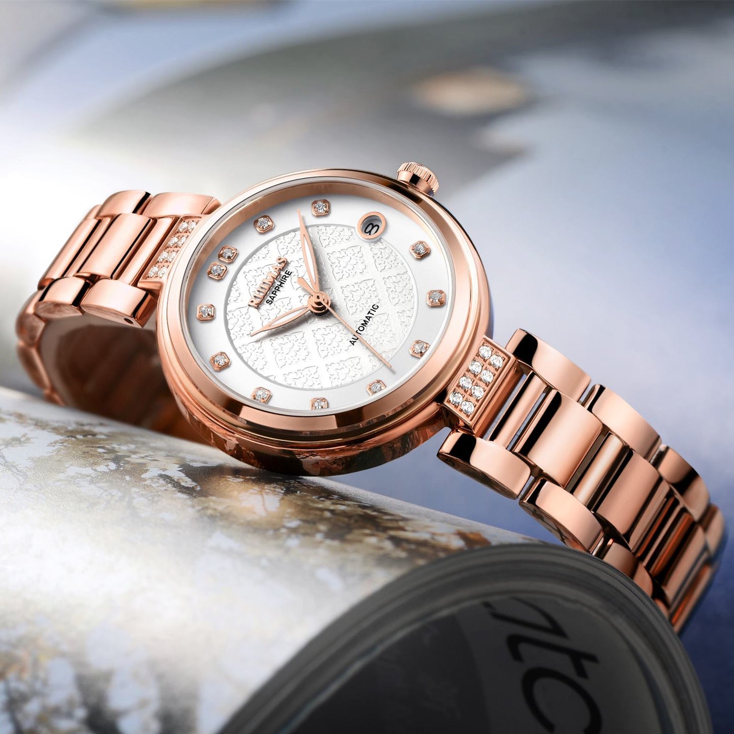 RUIMAS Women Automatic Mechanical Watch Steel Strap Ladies Business Wrist Watch Fashion Waterproof Date Clock Montre Femme 6756