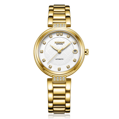 RUIMAS Women Automatic Mechanical Watch Steel Strap Ladies Business Wrist Watch Fashion Waterproof Date Clock Montre Femme 6756