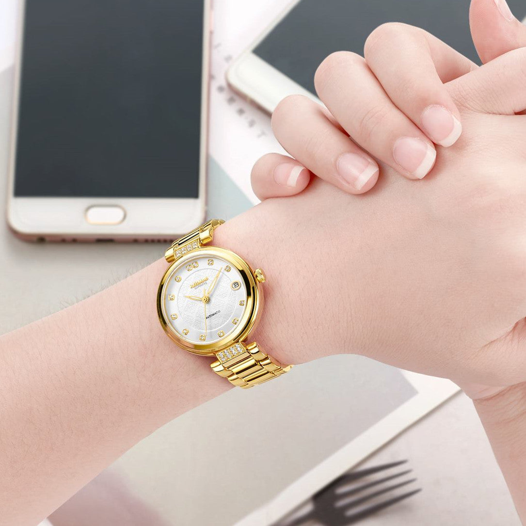 RUIMAS Women Automatic Mechanical Watch Steel Strap Ladies Business Wrist Watch Fashion Waterproof Date Clock Montre Femme 6756