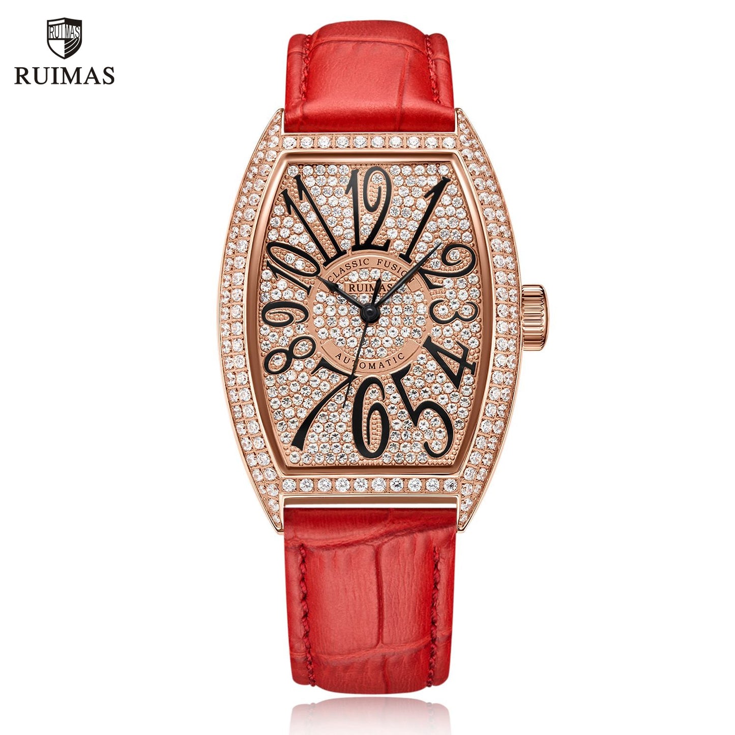 RUIMAS Luxury Diamond Women Automatic Mechanical Watches Waterproof Elegant Ladies Wrist Watch Clock Leather Reloj Mujer 6757