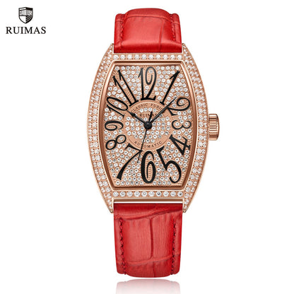 RUIMAS Luxury Diamond Women Automatic Mechanical Watches Waterproof Elegant Ladies Wrist Watch Clock Leather Reloj Mujer 6757