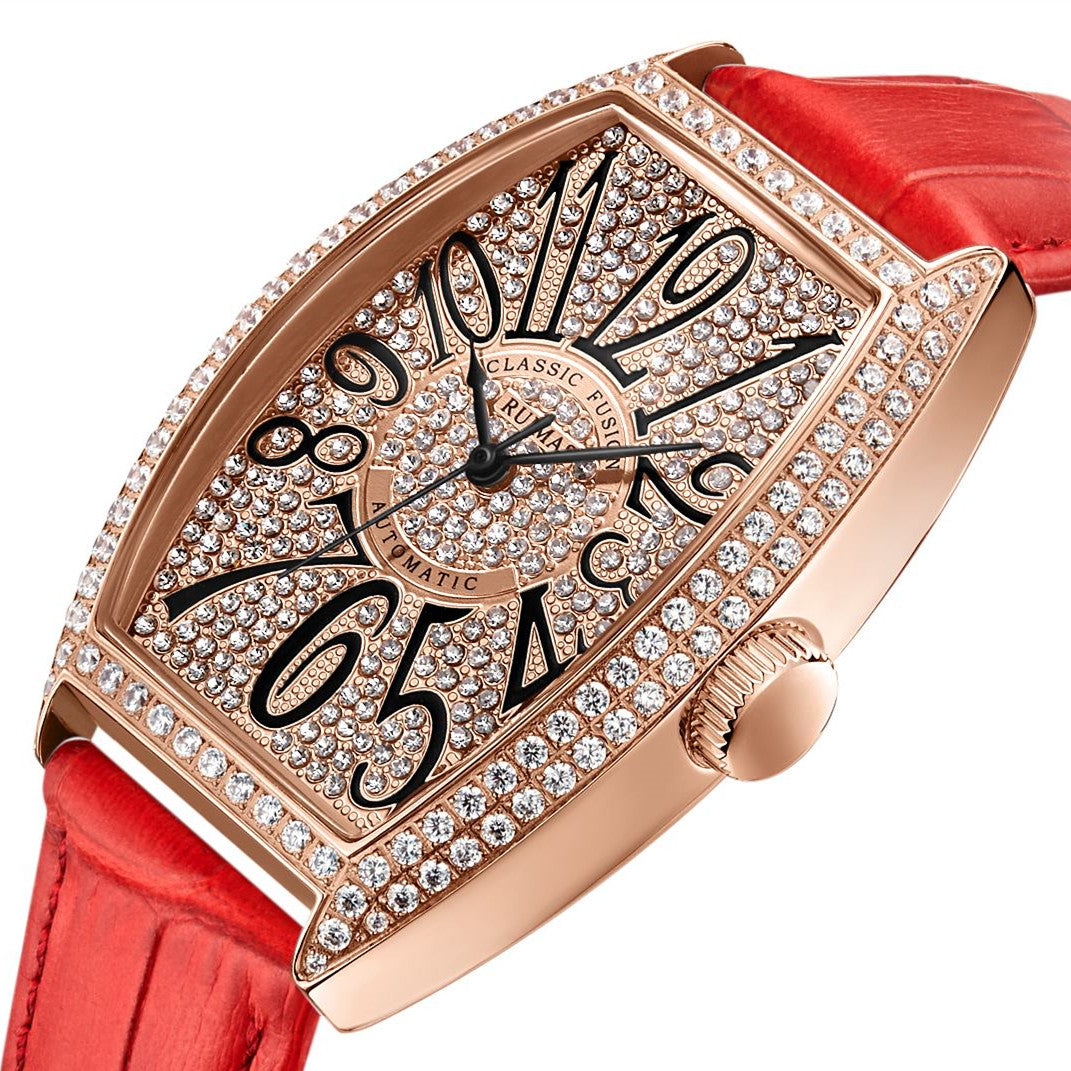 RUIMAS Luxury Diamond Women Automatic Mechanical Watches Waterproof Elegant Ladies Wrist Watch Clock Leather Reloj Mujer 6757
