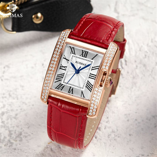 RUIMAS Fashion Automatic Mechanical Watch for Women Luxury Leather Ladies Wristwatch Waterproof Female Clock Reloj Mujer 6773