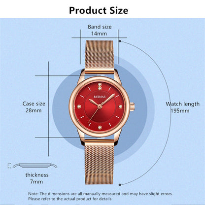 RUIMAS Women Watches Luxury Fashion Female Quartz Watch Steel Mesh Ladies Wristwatch Elegant Dress Clock Relogio Feminino 6779