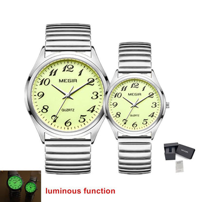 MEGIR Luxury Couple Watches Waterproof Quartz Watch for Lover Stainless Steel Men Women Wristwatches Clock Relogio Masculino 1088