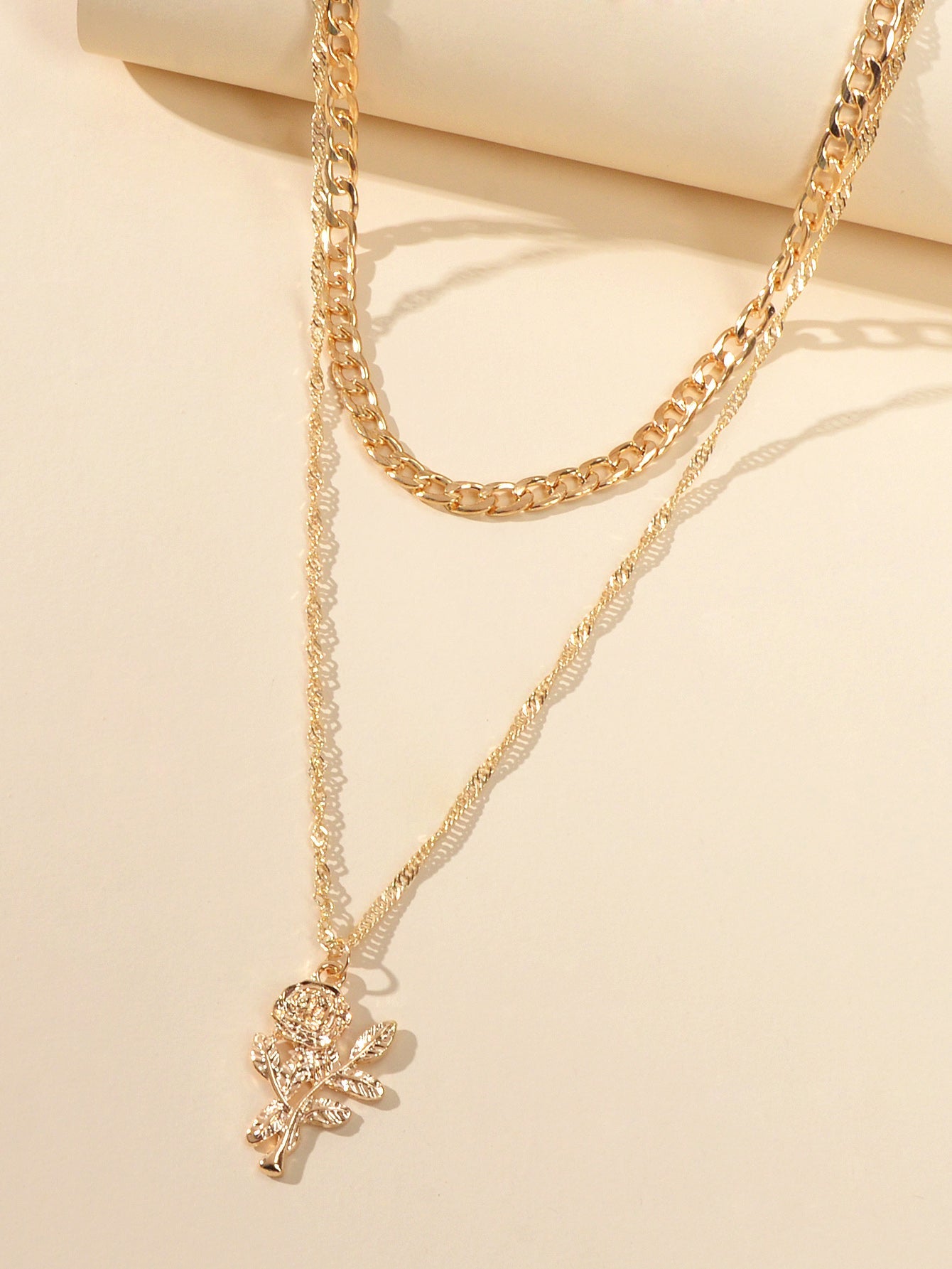 Female Jewelry Double layer Gold Chain Flower Pendant Necklace Women Accessories