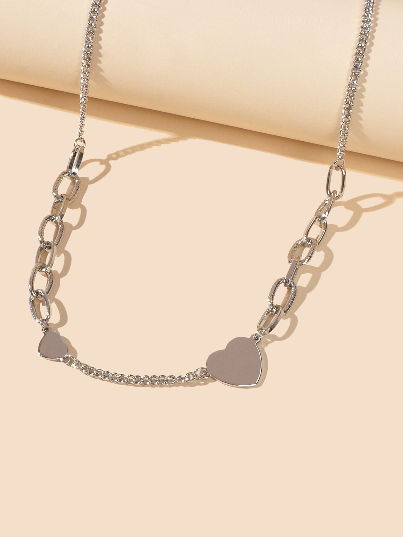 Women Silver Chain Heart Charm Collar Necklace Good Quality Fashion Accessories