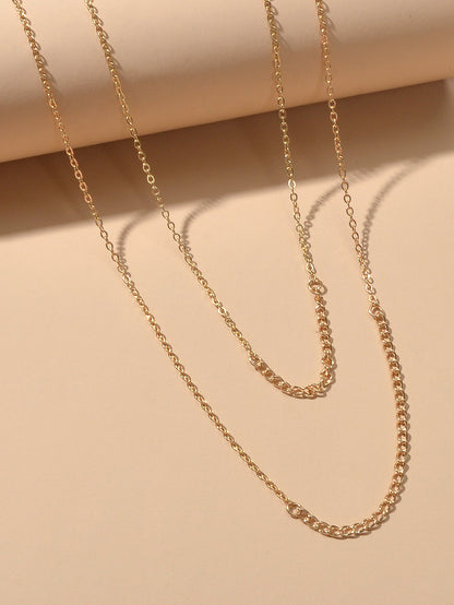 Double layer Gold Silver Chain Necklace Minimalist Women Teens Girls Accessories