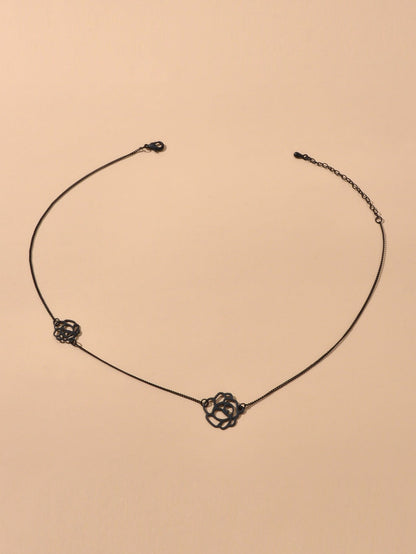 Retro Black Gold Chain Flower Collar Necklace Women Short Choker Accessories