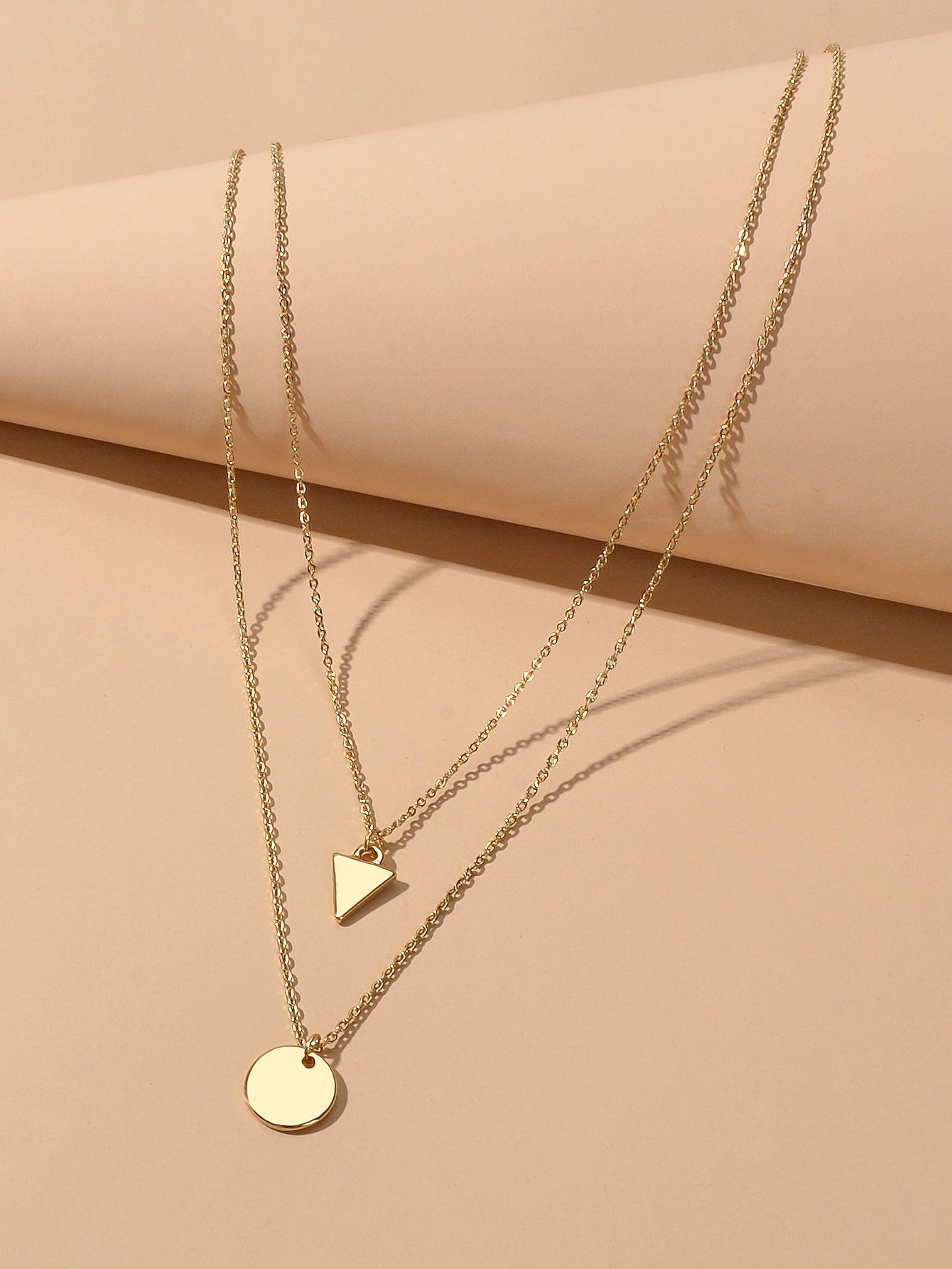 2pcs Minimalist Style Women Accessories Gold Chain Triangle Round Charm Necklace