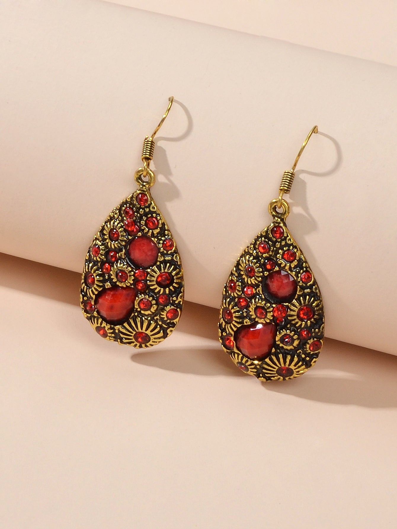 Retro Jewellery Textured Women Accessories Crystal Antique Water Drop Earrings