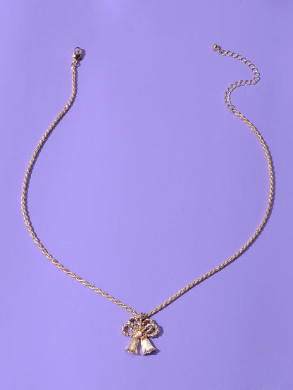 Festival Jewellery Gold Silver Chain Bow Bells Charm Necklace Women Accessories