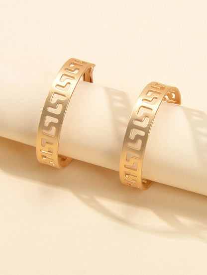 Women Gold Metal Hollow out Geometric Big Hoop Statement Earrings Accessories