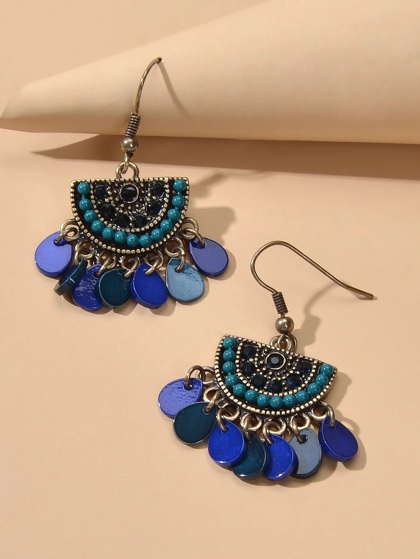 Boho Jewellery Blue Beads Sectored Water Drop Earrings Ethnic Women Accessories