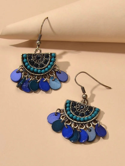Boho Jewellery Blue Beads Sectored Water Drop Earrings Ethnic Women Accessories