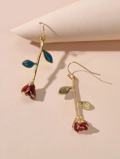 Feelontop Winered Rose Flower Drop Dangle Earrings Women Teens Party Accessories