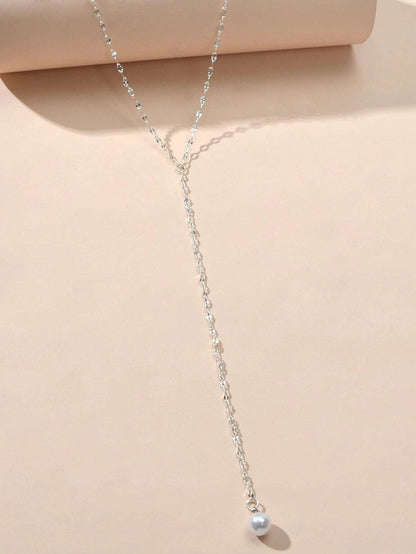 Pearl Silver Tone Long Chain Necklace Tassel Party Jewellery Women Accessories