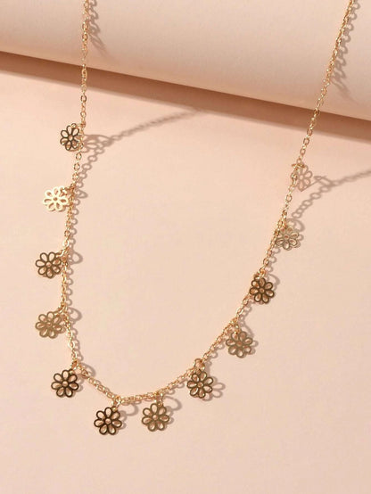 Minimalist Style Gold Silver Flower Charm Necklace Fashion Women Accessories