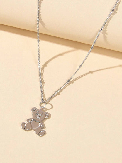 Lovely Jewellery Silver Chain Cute Bear Pendant Necklace Women Vivid Accessories