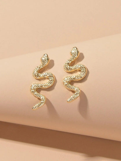 Personality Gold Silver Cute Snake Stud Pierced Earring Women Girls Accessories