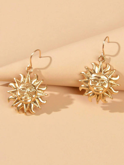 Gold Sun Drop Earrings Wholesale Price Women Teens Accessories Textured Jewelry