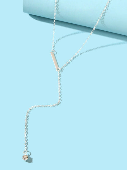 Feelontop Jewellery Silver Chain Rhinestone Fringe Y Necklace Women Accessories